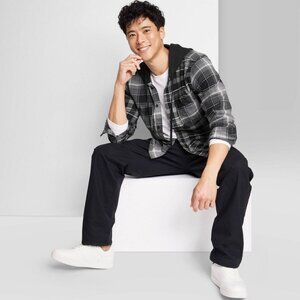 Men's Checked Hooded Button-Down Shirt - Original Use™ Black XS‎